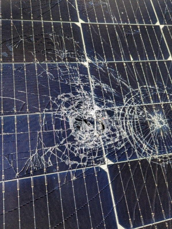 Hail damage to soalr panel